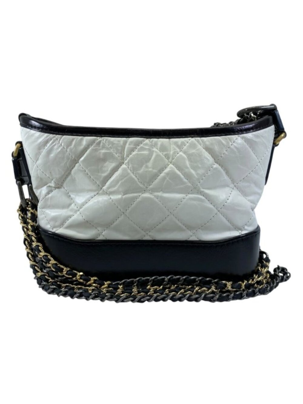 Chanel Shoulder Bag Gabrielle Small Hobo Aged Calf Leather White Black